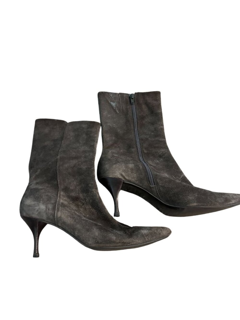 Diba Brown Suede Pointed-Toe Heeled Ankle Boots Side Zipper 8M Leather